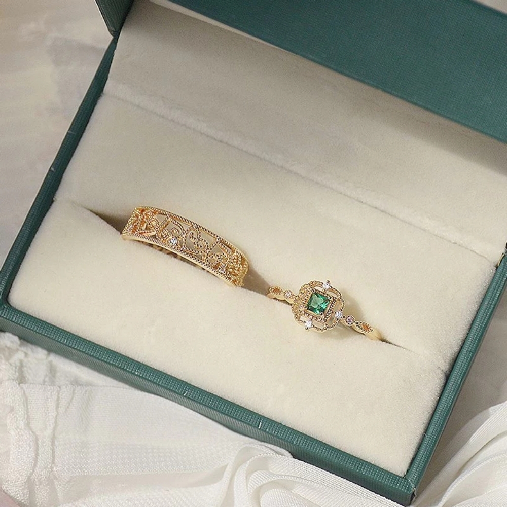 NEW Handmade Lace 14k Gold Filled Diamond Emerald Milgraine Adjustable Ring - Picture 13 of 16